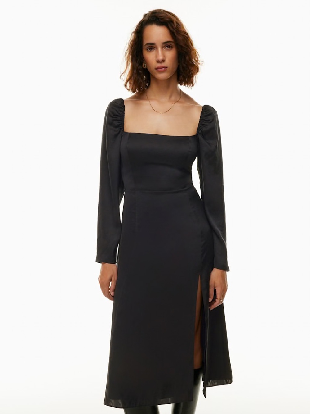 Wilfred Aritzia Bridgerton Satin Dress Size 4 Square Neck Midi Smock Back - Picture 4 of 9
